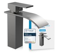 Bächlein Rubinetto da bagno Tamina a cascata, miscelatore monocomando con cartuccia in ceramica resistente e set di montaggio, colore: antracite