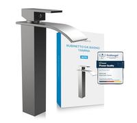 Bächlein Rubinetto da bagno Tamina alto, design a cascata, miscelatore monocomando extra alto, con set di montaggio per lavabo, rubinetto da bagno, in acciaio inox spazzolato