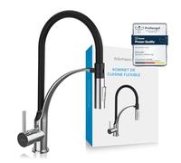 Bächlein Rubinetto da cucina girevole a 360 gradi (acciaio inox spazzolato) con doccetta estraibile e interruttore - Miscelatore per lavello con collo flessibile e doccetta con supporto magnetico