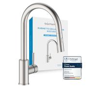 Bächlein Rubinetto da Cucina Girevole a 360 Gradi Colore Acciaio Inox Spazzolato Singolo Rubinetto Lavello Manuale Tubo Flessibile Estensibile Soffione con Pulsante a Levetta Rubinetto per la Cucina