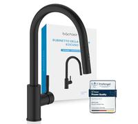 Bächlein Rubinetto da Cucina Girevole a 360 Gradi Colore Nero Opaco Singolo Rubinetto Lavello Manuale Tubo Flessibile Estensibile Soffione con Pulsante Interruttore Rubinetto per la Cucina