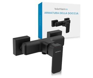 Bächlein Rubinetto doccia Leonte dal design angolare, set completo con tutti gli accessori, rubinetto monocomando per la doccia, nero opaco, rettangolare