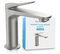 Bächlein - Rubinetto per bagno Aldeya in design moderno, miscelatore monocomando con cartuccia in ceramica duratura e set di montaggio, rubinetto da bagno in acciaio inossidabile spazzolato