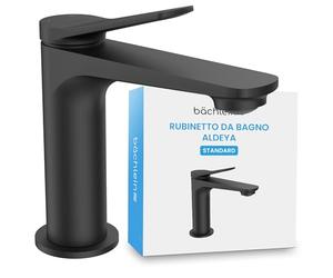 Bächlein - Rubinetto per bagno Aldeya in design moderno, miscelatore monocomando con cartuccia in ceramica duratura e set di montaggio, rubinetto da bagno nero opaco