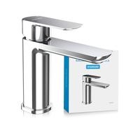 Bächlein Rubinetto per bagno dal design classico, miscelatore monocomando con cartuccia in ceramica durevole e kit di montaggio, rubinetto da bagno cromato - beccuccio piatto