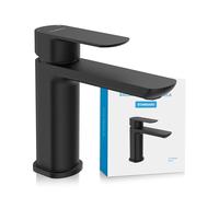 Bächlein Rubinetto per bagno dal design classico, miscelatore monocomando con cartuccia in ceramica durevole e kit di montaggio, rubinetto da bagno nero opaco - beccuccio piatto