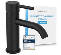 Bächlein - Rubinetto per bagno Susara con erogatore curvo, miscelatore monocomando di design con cartuccia in ceramica duratura e set di montaggio, rubinetto da bagno nero opaco