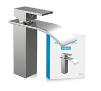 Bächlein Rubinetto per bagno Tamina in design a cascata, miscelatore monocomando con cartuccia in ceramica di lunga durata e set di montaggio, rubinetto da bagno in acciaio inossidabile