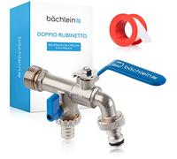 Bächlein Rubinetto Universale Doppio per il Giardino blu Inclusi 2 Raccordi per Tubi Flessibili - Valvola a Sfera di Pregiata Fattura con Attacco da 1/2 e 3/4 di Pollice