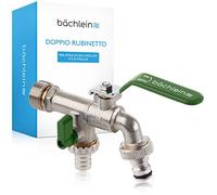 Bächlein Rubinetto Universale Doppio per il Giardino verde Inclusi 2 Raccordi per Tubi Flessibili - Valvola a Sfera di Pregiata Fattura con Attacco da 1/2 e 1 di Pollice