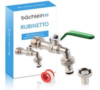 Bächlein Rubinetto Universale per il Giardino verde Inclusi 2 Raccordi per Tubi Flessibili - Valvola a Sfera di Pregiata Fattura con Attacco da 1/2 e 3/4 di Pollice