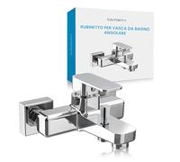 Bächlein Rubinetto universale per vasca da bagno Junias dal design angolare, set completo con tutti gli accessori, rubinetto monocomando per la vasca da bagno, cromato, rettangolare