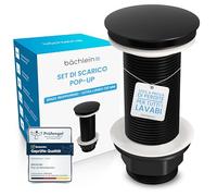 Bächlein Sifone di scarico universale universale extra lungo senza troppopieno (nero opaco), valvola pop up per lavabo