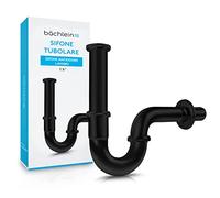 Bächlein sifone tubolare universale (extra lungo, nero) per lavabo - set di scarico cromato incl. manicotto di gomma per collegamento a parete
