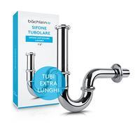 Bächlein sifone tubolare universale (extra lungo) per lavabo - set di scarico, sifone cromato incl. manicotto di gomma per collegamento a parete