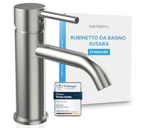 Bächlein Susara miscelatore monocomando con beccuccio curvo, cartuccia in ceramica durevole, rubinetto da bagno in acciaio inox spazzolato