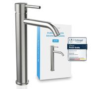 Bächlein Susara - Rubinetto alto da bagno con beccuccio curvo, design extra alto, miscelatore monocomando per lavabi da appoggio con cartuccia in ceramica resistente e set di montaggio, rubinetto da