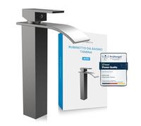 Bächlein Tamina - Rubinetto alto da bagno, design a cascata, miscelatore monocomando extra alto, con set di montaggio, per lavelli da appoggio, rubinetto del bagno, antracite