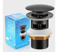 Bächlein - Tubo di scarico universale con troppopieno (cromato), valvola pop up per lavabo e lavabo, valvola di scarico in ottone con istruzioni di montaggio (troppopieno nero)