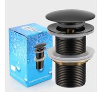 Bächlein - Tubo di scarico universale con troppopieno (cromato), valvola pop up per lavabo e lavabo, valvola di scarico in ottone con istruzioni di montaggio (nero senza troppopieno)