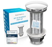 Bächlein Tubo di scarico universale universale extra lungo senza troppopieno (cromo), valvola pop up per lavabo