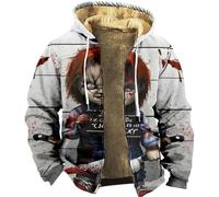 BaeKnyin Chucky Halloween Design Giacca di Peluche 3D Grafica Cosplay Costume Felpa con Cappuccio Pullover per Uomo L,D-1