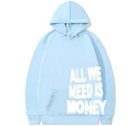 BaeKnyin Felpa da Uomo con Cappuccio Oversize Unisex Hip Hop a Maniche Lunghe Sweatshirt Pullover Felpe Stampa di Lettere all We Need is Money Hoodie Autunno Inverno M,TLWhite-1