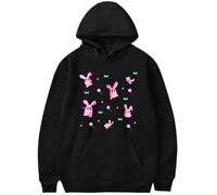 BaeKnyin Giapponese Kawaii Anime Felpa con Cappuccio Pullover a Maniche Comoda Stampa Lunghe K-Pop Streetwear L,Black4-1