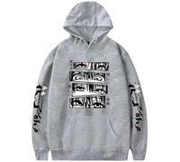BaeKnyin Giapponese Kawaii Anime Felpa con Cappuccio Pullover a Maniche Comoda Stampa Lunghe K-Pop Streetwear L,Grey2-1
