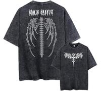 BaeKnyin Maglietta Gotica Y2K Lavaggio Invecchiato,T-Shirt Oversized Cotone Stampa Scheletro con Ali Manica Corta Grunge Unisex S-5XL XXL,Black2-1