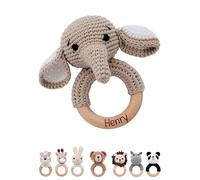 Bärenfreunde® - Massaggiagengive personalizzato per bambini - Simpatico grifone per bambini a partire da 0 mesi - sonaglio con nome come regalo per bambini per ragazze e ragazzi (elefante, senza nome)
