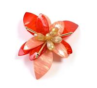 Baesics Fermaglio per capelli da donna, con giglio, rosso, 2 in 1, spilla a forma di fiore in acetato di cellulosa, gioielli di design 3D, per abiti e acconciature, pezzo unico marmorizzato, leggero