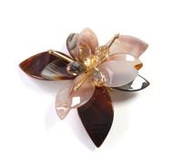 Baesics Fermaglio per capelli da donna, giglio, marrone, 2 in 1, spilla a forma di fiore in acetato di cellulosa, gioielli di design 3D, per abiti e acconciature, pezzo unico marmorizzato, leggero