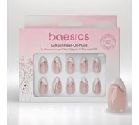 Baesics Softgel Press On Nails Almond Silverline, flessibile, riutilizzabile, effetto naturale, 30 pezzi, chiodi perfetti da incollare senza luce UV, qualità salone, comfort per la casa, in viaggio