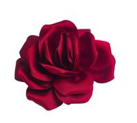 Baesics Spilla a forma di fiore rosa rosso rubino effetto seta - Spilla da donna 2 in 1 e clip per capelli stile vintage, elegante boho chic, accessorio per blazer, abito da sposa, cappello, giacca