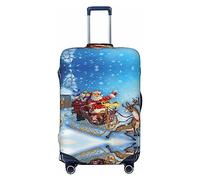 BAFAFA Copertura per bagagli con stampa di Babbo Natale in slitta, renna e neve, copertura per bagagli da viaggio, elastica, antigraffio, antipolvere, Nero , S