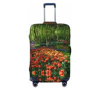BAFAFA Copertura per bagagli stampata con tulipani primaverili da giardino, copertura per bagagli da viaggio, elastica, antigraffio, antipolvere, Nero , S