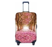 BAFAFA Copertura per bagagli stampata con tunnel romantico di alberi di fiori rosa, copertura per valigia, protezione per bagagli da viaggio, elastica, antigraffio, antipolvere, Nero , S