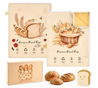 Bafeil 2 sacchetti per il pane in cera d'api, riutilizzabili, con una simpatica spugna per la pulizia, per pane, prodotti da forno, 43 x 32 cm