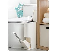 Baffect scopino e pattumiera da Bagno, WC Holder Bend Multifunzione 4 in 1 con 2L pattumiera e scopino e portascopino per Bagno Scatola del Tessuto (bianca)