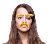 Baffi artificiali per bambini, baffi e sopracciglia finti, set da barba per sopracciglia gialle, divertente barba di Halloween, accessorio di scena per cosplay, sopracciglia, set da barba per sala