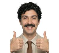 Baffi Hipster Boris - Barba superiore con capelli veri, accessorio per travestimento per adulti, con colla per la pelle, colore bianco