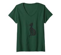 Baffi Lontano da Un Gatto Perfetto Silhouette Art Maglietta con Collo a V, Donna, Verde Foresta, XXL