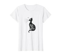 Baffi Lontano da Un Gatto Perfetto Silhouette Art Maglietta, Donna, Bianco, XL
