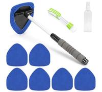 Bafiwu Pulitore parabrezza auto con 6 cuscinetti in microfibra e flaconi spray, detergente per parabrezza con manico estraibile, kit per lavavetri auto, colore blu