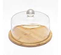 Bafnsiji 30cm, Alzata per Torte in Vetro con Coperchio, Alzata per Torte con Coperchio a Cupola, Copertura a Cupola in Vetro con Piatto in Legno, Piatto da Torta, Piatto da Portata Salva Torte