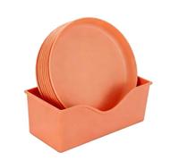 BAFOVY Confezione da 12 Piatti di Plastica, Set di Stoviglie Riutilizzabili in, Lavabili in Lavastoviglie e Adatte Al Microonde, Piatti Infrangibili Color Pastello, con Design Compatto e (ORANGE)