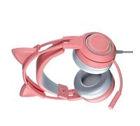 BAFOVY Cuffie con Orecchie di Gatto, Cuffie da Gioco Cablate Sopra l'orecchio in Morbido ABS con Orecchie di Gatto Rimovibili per Ragazze, Microfono con Riduzione del Rumore per PC (PINK)
