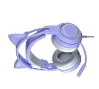 BAFOVY Cuffie con Orecchie di Gatto, Cuffie da Gioco Cablate Sopra l'orecchio in Morbido ABS con Orecchie di Gatto Rimovibili per Ragazze, Microfono con Riduzione del Rumore per PC (PURPLE)