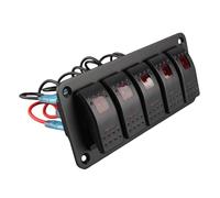 BAFOVY Pannello Interruttori a 5 Gruppi, Pannello Interruttori per Barche in Alluminio PP, Controllo Basculante LED 12V 24V DC, IP65 Resistente Alla Pioggia con Luce Rossa e Adesivo per, Camion,